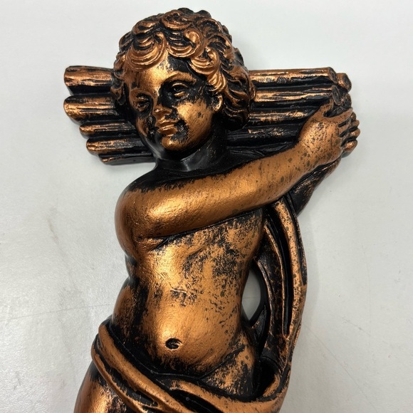 Set of 2 vintage Coppercraft Guild Syroco Cherub wall sconces - Picture 3 of 11